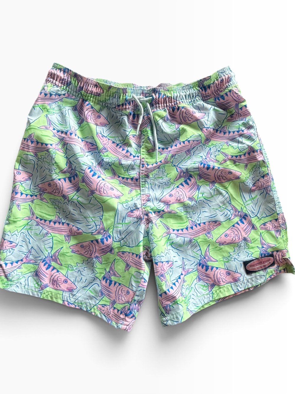 Vineyard Vines Men's Chappy Swim Trunks Holiday Fish Print - Large (Fits Small)